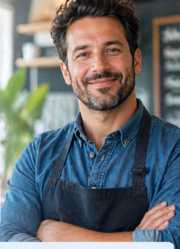 Emprendedor vendedor satisfecho con su estrategia digital